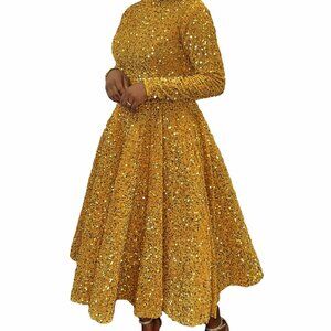 Plus Size Sequin Maxi Dress Long Sleeve A-Line Formal Party Cocktail